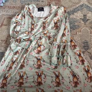 Charming Bunny Print Kids Dress in Mint Green